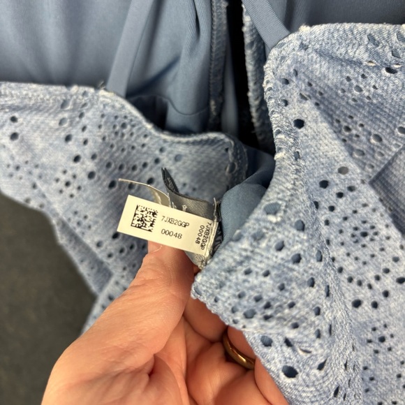 NWT Aerie Lt. Blue Sz M Eyelet 1-Piece Halter Swimsuit with crochet ball detail - Picture 8 of 10